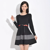 Nian Xue Xi 2018 mùa thu mới của phụ nữ dài tay kích thước lớn mosaic dress Hàn Quốc Slim một từ váy nhỏ màu đen ăn mặc đầm voan xòe