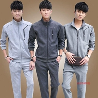 Bộ đồ thể thao trung niên nam mùa hè dài tay mỏng phần cotton thể thao giản dị quần nam mùa xuân và áo len mùa thu - Thể thao sau quần dài chạy bộ nam