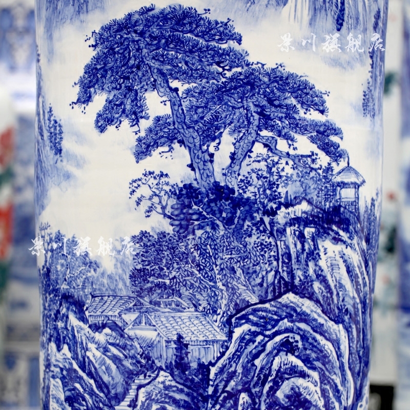 Jingdezhen ceramics hand - made enjoy a long history of landscape painting of large blue and white porcelain vase home furnishing articles in the living room