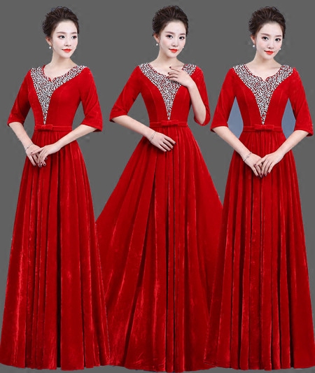Velvet Choir Performance Dress, Choir Dress, Long Skirt, New Style, Slim Fit for Adults, Middle-Aged and Elderly Choir Conductor Costume