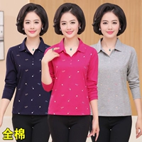 Áo thun nữ dài tay cho nữ trung niên Áo sơ mi nữ trung thu mùa thu trên áo mẹ áo phông trắng