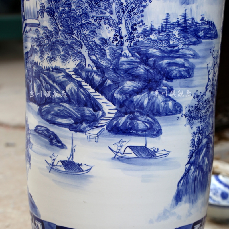Jingdezhen ceramics hand - made of blue and white landscape of large vase quiver sitting room adornment is placed opening gifts
