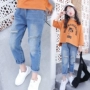Quần jean nữ mùa xuân mới 2019 trong quần lửng ống rộng cho bé trai Quần áo trẻ em Quần âu Hàn Quốc quần yếm jean trẻ em