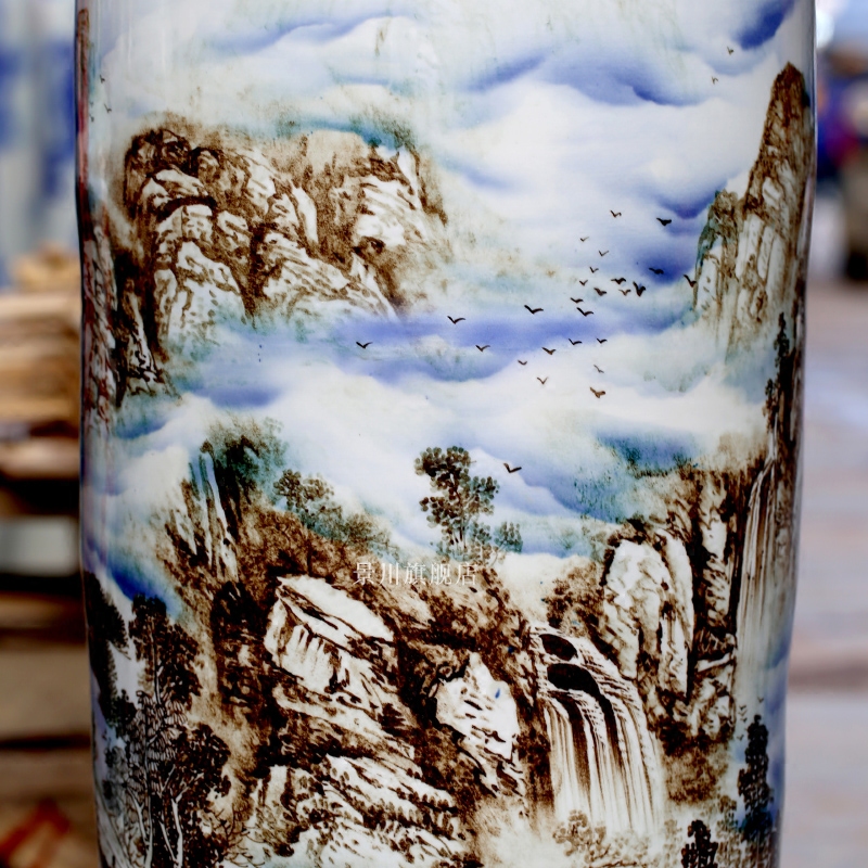 Hand - made JingXiu was jingdezhen ceramic floor big vase landscape painting porcelain hotel living room big furnishing articles