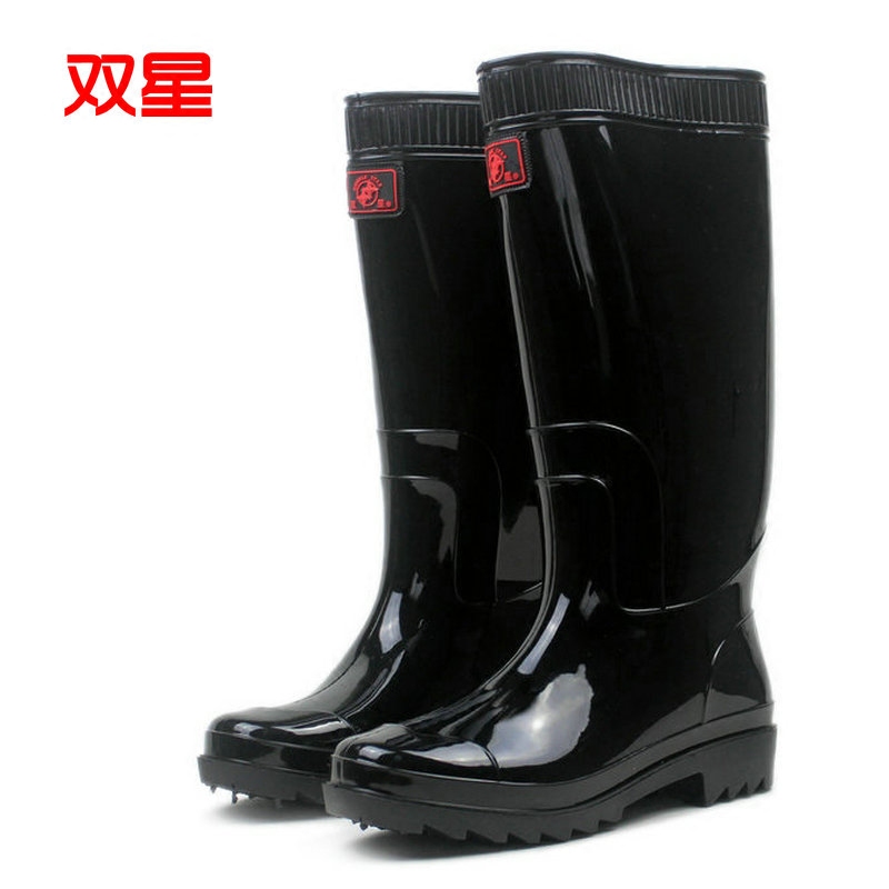 Double star rain shoes men's high tube spring and autumn overshoes non-slip rain boots anti-acid and alkali oil protection boots high tube rubber boots long water shoes