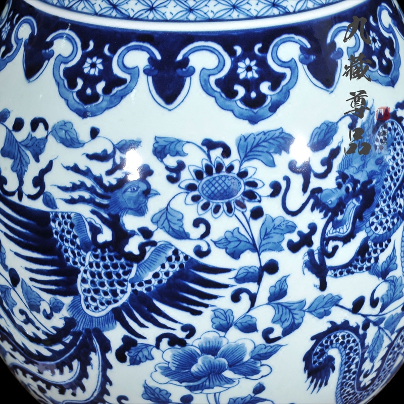 Jingdezhen ceramics hand - made double elephant ears in extremely good fortune of the big vase of blue and white porcelain classical home furnishing articles