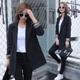 Mùa xuân và mùa thu Thời trang Hàn Quốc lỏng lẻo phần dài nhỏ phù hợp với áo khoác nữ dài tay màu đen nhỏ phù hợp với phần mỏng mặc kinh doanh