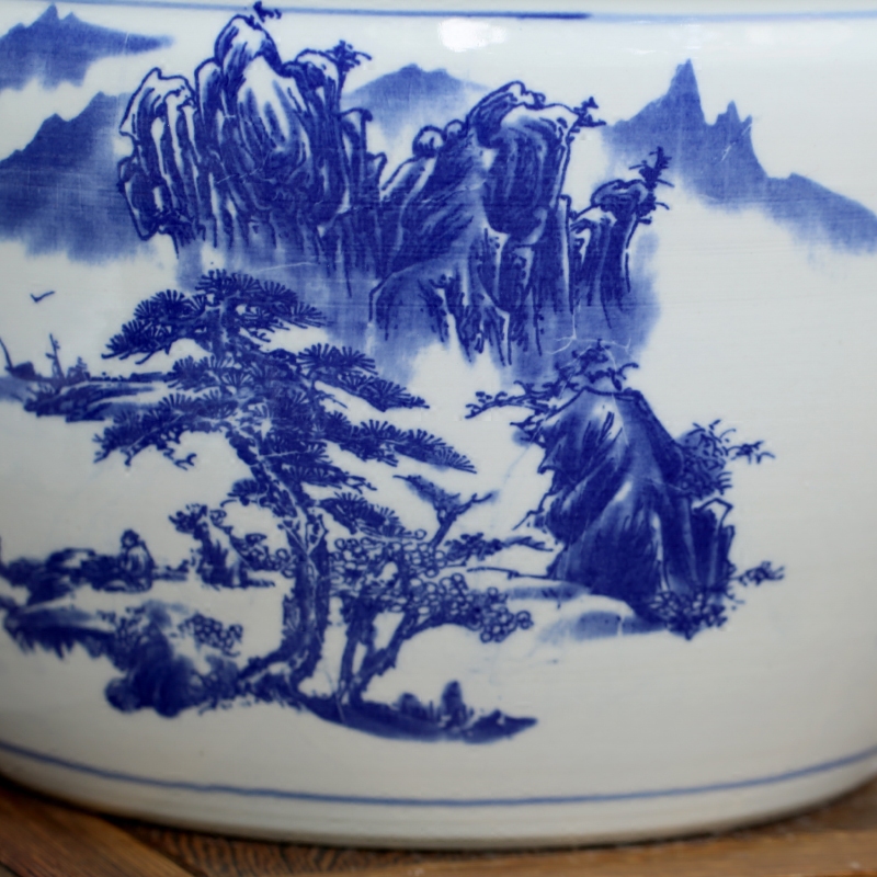 Blue and white porcelain of jingdezhen ceramics tortoise cylinder lotus potted landscape painting a goldfish bowl sitting room place basin study