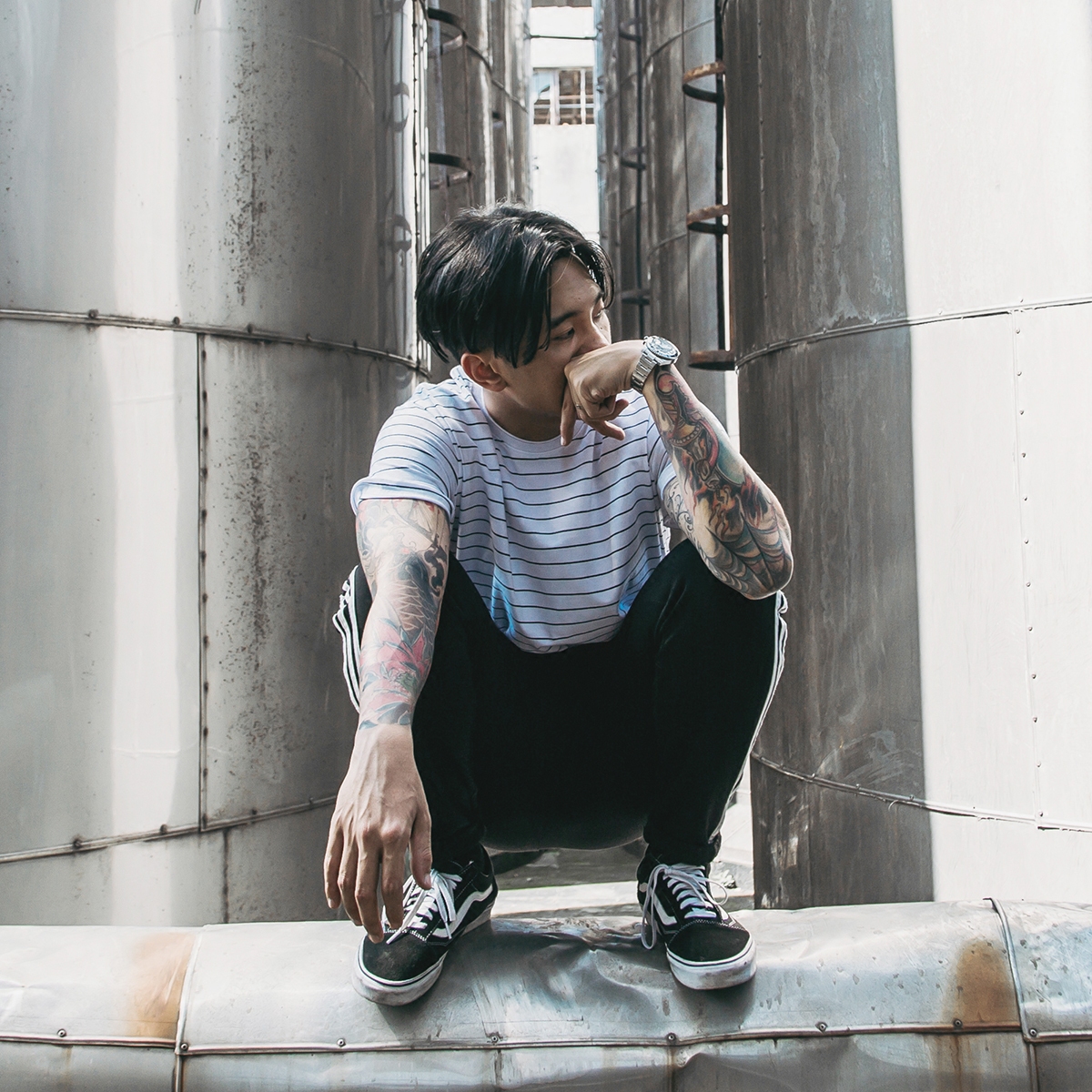 FXXK 潮牌条纹T恤男 夏季欧美简约男士短袖体恤青年休闲宽松半袖