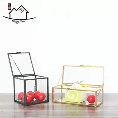 European and American retro old square glass flower room jewelry box jewelry sprout storage cover wedding creative craft decoration