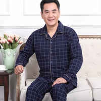 Đồ ngủ cho người trung niên và người già mùa xuân và mùa thu cotton dài tay áo len cha nam rộng kích thước lớn phù hợp với dịch vụ gia đình đồ lót nam