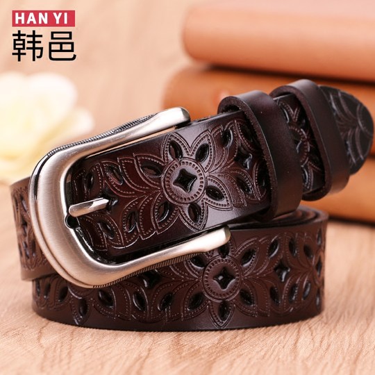 Cinturón hueco, hebilla de alfiler de cuero jurgente, cinturón ancho de cuero de vaca, moda y versátil, tendencia de estudiante coreano versión coreana retro casual