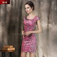 妒 tính khí in mỏng phụ nữ nổi tiếng cheongsam đầm đầm một từ váy ma thuật 2018 mùa hè phong cách mới váy dài