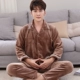 Mùa thu và mùa đông đồ ngủ flannel dày nam dài tay áo len lông cừu san hô phù hợp với dịch vụ thanh niên