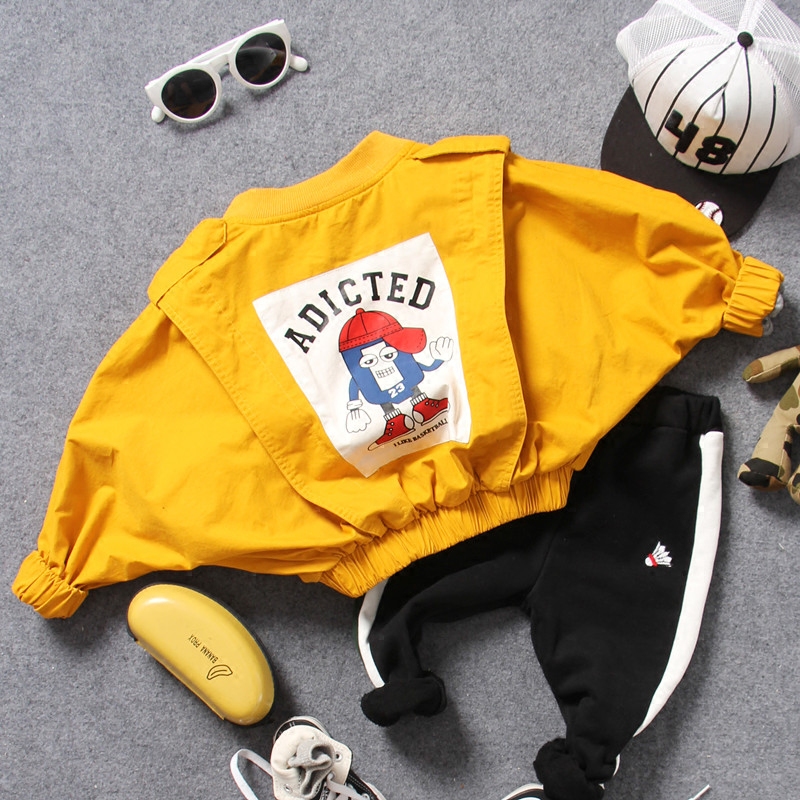 Children's jacket coat 20 winter spring and autumn boy child bat sleeve cartoon cloth paste Korean version cotton loose zipper shirt