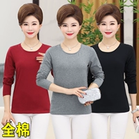 Áo dài mùa thu cho phụ nữ trung niên dài tay của phụ nữ Áo cotton cổ tròn màu rắn Áo thun trung niên đơn giản áo thun tay lỡ