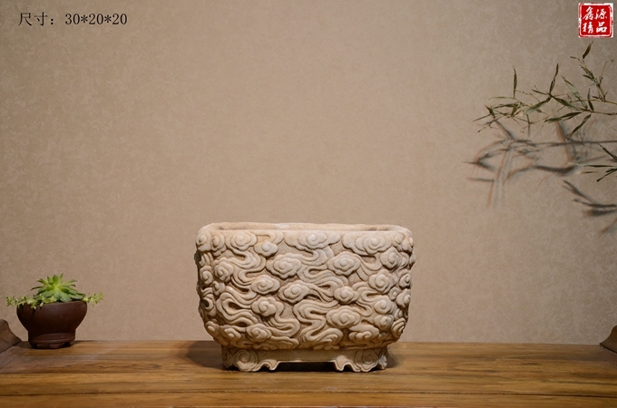 Imitation ancient stone sculpted Han white jade cloud basin stone bench stone pier stone several white stone flowers several houses case head swing piece-Taobao