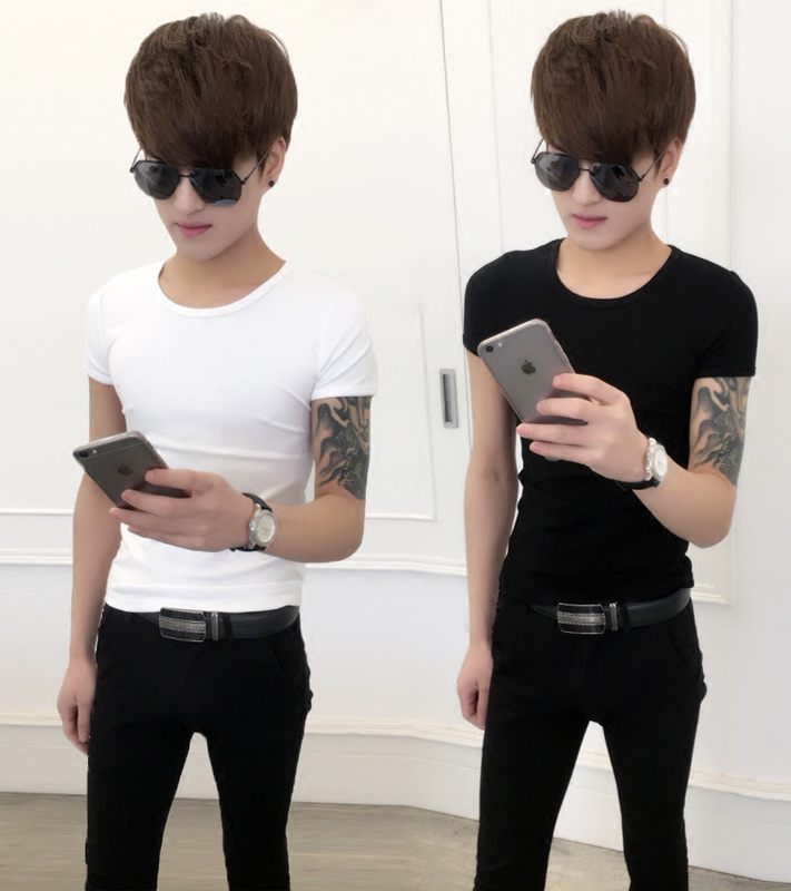 T-Shirt for Men, Pure Cotton, Korean Style, Slim Fit, Half-Sleeve, Trendy Young Men, 2026 Summer, Small Size, Tight-Fitting, Stretchy, Men's Short-Sleeve