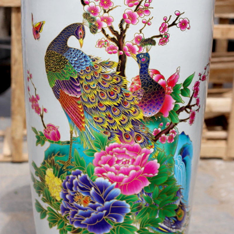 Jingdezhen ceramic craft peacock vase peony of large home sitting room hotel Chinese flower arranging act the role ofing is tasted furnishing articles