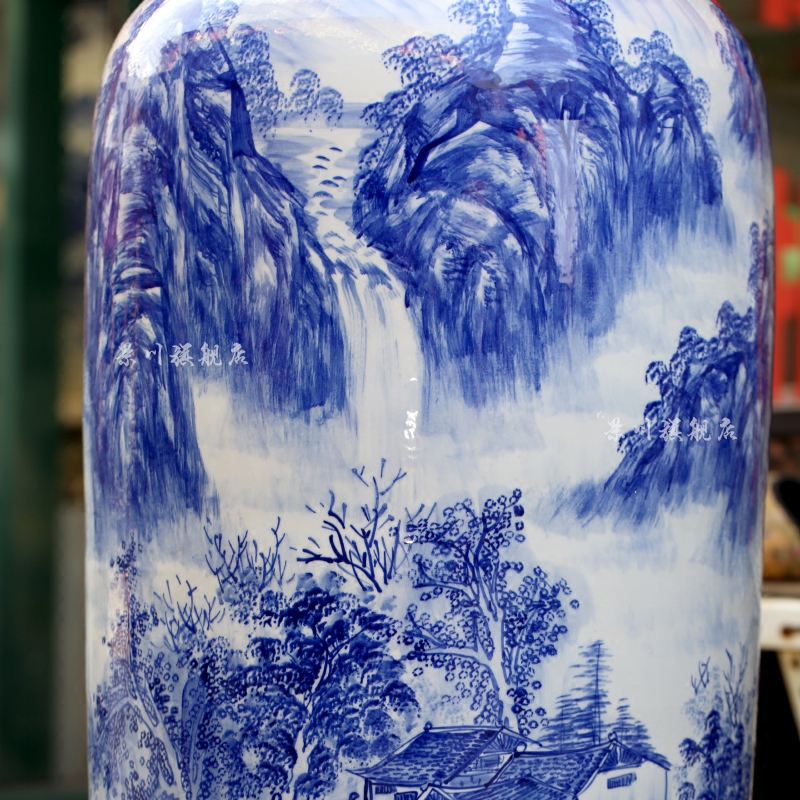 Jingdezhen ceramics hand - made of blue and white landscape of large vase quiver sitting room adornment is placed opening gifts