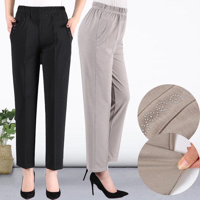 Summer thin elastic mothers nine -point pants loose high waist and casual loose middle -aged elderly female grandmother pretended to be straight pants