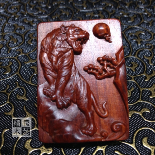小葉紫檀老虎項鏈吊墜虎牌紅木木雕掛件吊墜牌子生肖虎木虎