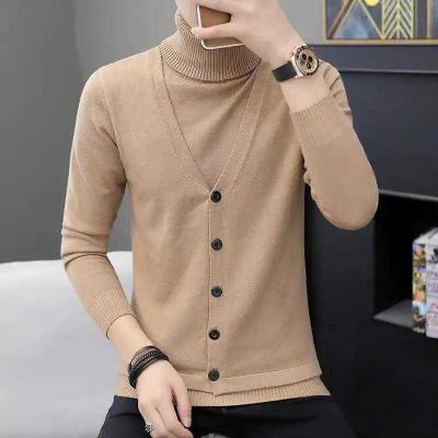 Yi Ni House 2019 new men slim áo len dài tay áo len thời trang cardigan giả hai trang phục nam - Cardigan