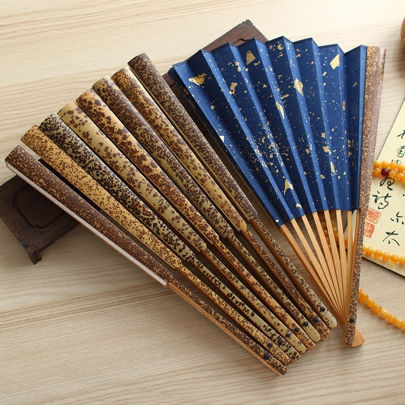 Bamboo fan male folding fan sesame bamboo fan Wenwan 9 5 inch flower bamboo rice paper fan calligraphy jade bamboo fan bone male fan