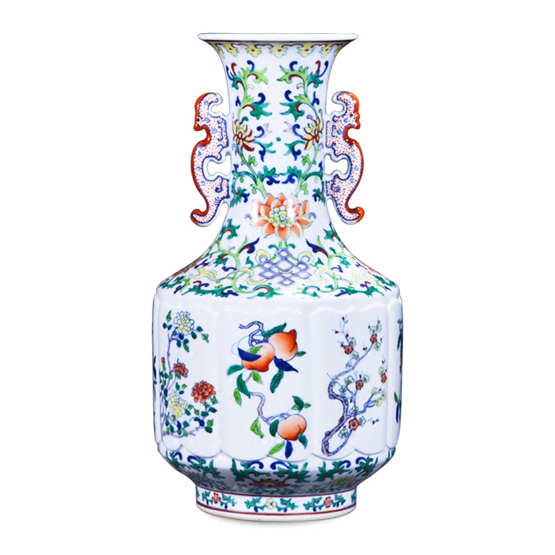 Jingdezhen ceramics imitation the qing qianlong bucket color sweet pattern ears vases, new Chinese style living room decorations and furnishing articles