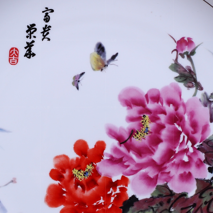 Jingdezhen ceramics decoration hanging dish see prosperity of modern Chinese style living room sat dish dish handicraft