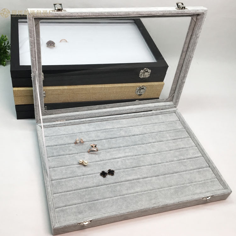 100pcs jewelry box with lid Linen ring tray Jewelry display stand Jewelry box Ear needle storage display