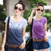 Áo thun cotton cổ tròn mùa hè ngắn tay đơn giản dành cho nữ để sửa chữa áo sơ mi body phiên bản Hàn Quốc của áo sơ mi cỡ lớn hoang dã - Áo phông