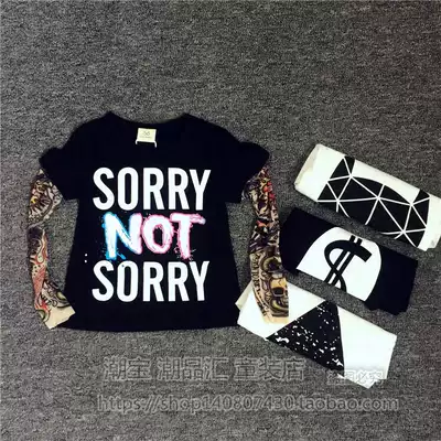 Children's flower arm European and American female baby personality tattoo top Q9 summer long-sleeved T-shirt spring boys hip-hop clothes
