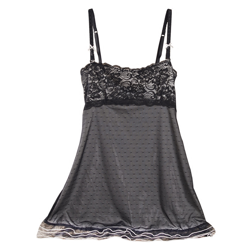 薄款超丝滑舒适家居睡裙 透视网纱性感女士短款吊带睡衣