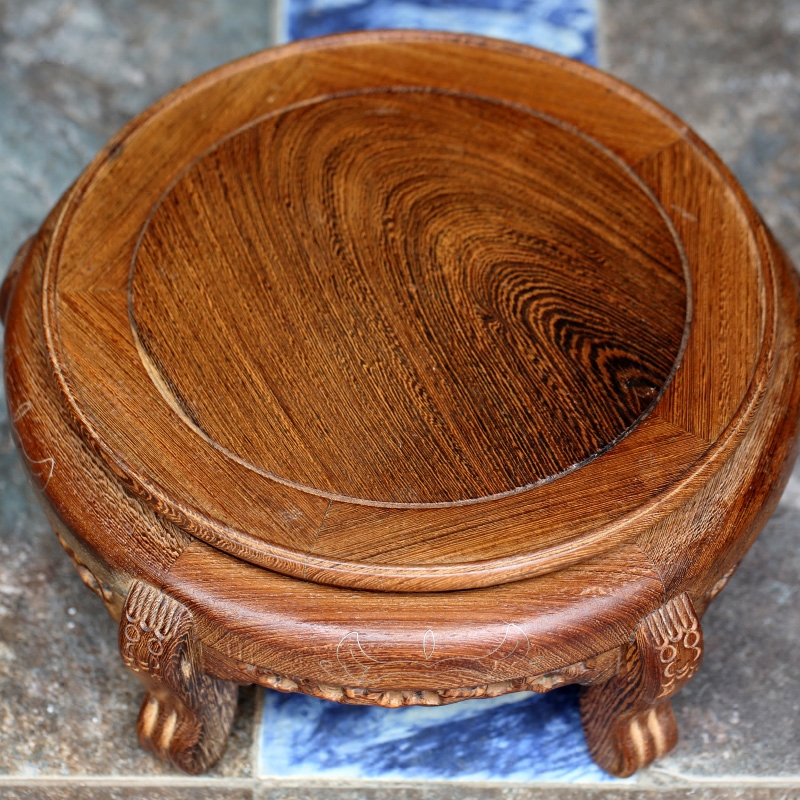 Chicken wings wood carving round base tank vase is rock solid wood base floor furnishing articles flowers bonsai pot