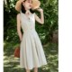 JUJU customized French retro plaid suit collar shirt dress waist umbrella skirt sleeveless new summer skirt