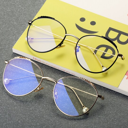 Radiation-proof blue light glasses frame for women, Korean version, trendy, plain-faced, large-frame, myopic eyes, internet celebrity wheat ear pearl style flat mirror