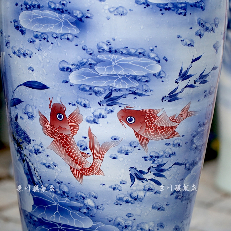 Fish for years have hand - made lotus Yu Hong lotus landing big vase jingdezhen ceramic household sitting room adornment furnishing articles