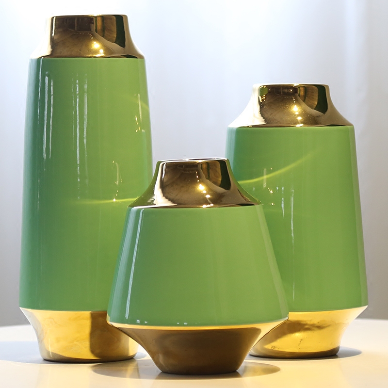 Jingdezhen new Chinese style originality gold - plated vase club mesa adornment flowers flower implement sitting room place porch decoration