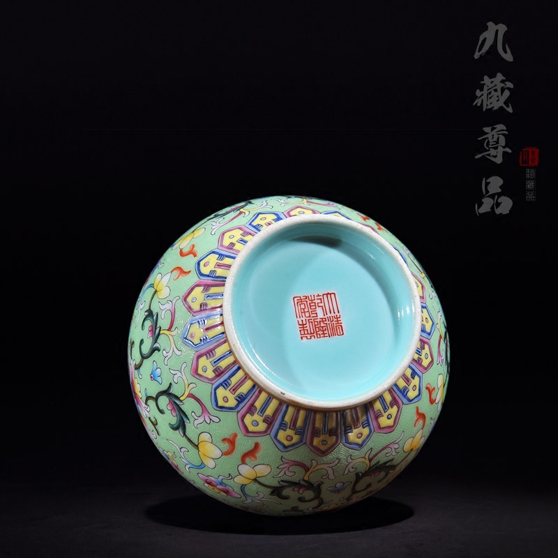 Jingdezhen ceramics antique hand - made grilled green pastel flower lotus flower vase bottle gourd crafts are sitting room
