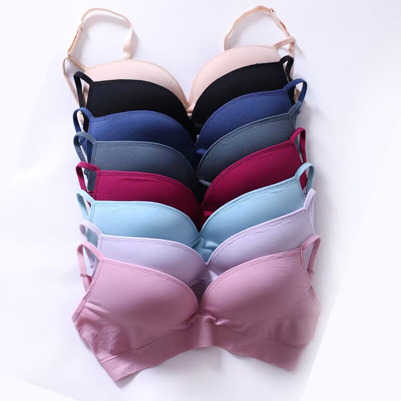 女士无钢圈文胸光面无痕运动内衣加厚小胸聚拢调整型收副乳女胸罩