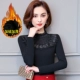 Mùa thu và mùa đông cộng với áo nhung dày ren đáy quần áo sơ mi nữ tay dài áo sơ mi ngắn đoạn ngắn ấm áp bên ngoài mặc áo sơ mi cổ cao hoang dã