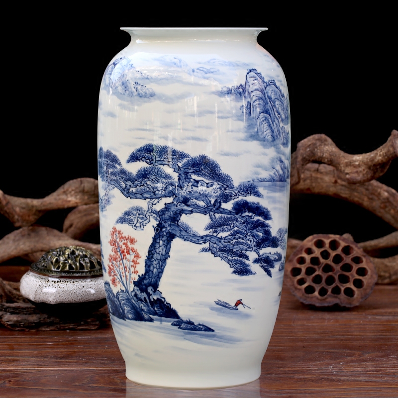 Jingdezhen ceramics hand - made guest - the greeting pine idea gourd bottle of painting and calligraphy sitting room adornment of large vase furnishing articles
