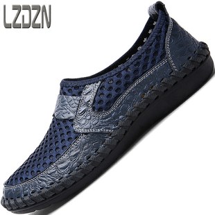 Breathable summer footwear for leather shoes, sandals for leisure, genuine leather, for middle-aged man