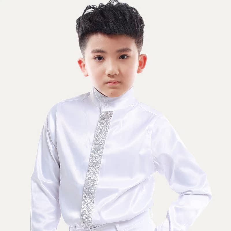 Boys shirt chorus children's clothes pure cotton children's Latin Jazz Shirt White performance clothes Boys shirt chorus children's clothes pure cotton children's Latin Jazz Shirt White performance clothes
