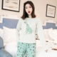 Phiên bản Hàn Quốc của đồ ngủ nữ mùa hè cotton dài tay dễ thương mùa xuân và mùa thu phục vụ tại nhà cho sinh viên tươi tắn Bộ đồ hai mảnh có thể mặc ngoài cổ tròn