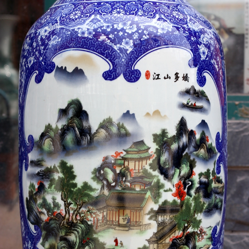 Jingdezhen ceramics jiangshan jiao more pastel sitting room of large vase household furnishing articles of modern Chinese arts and crafts