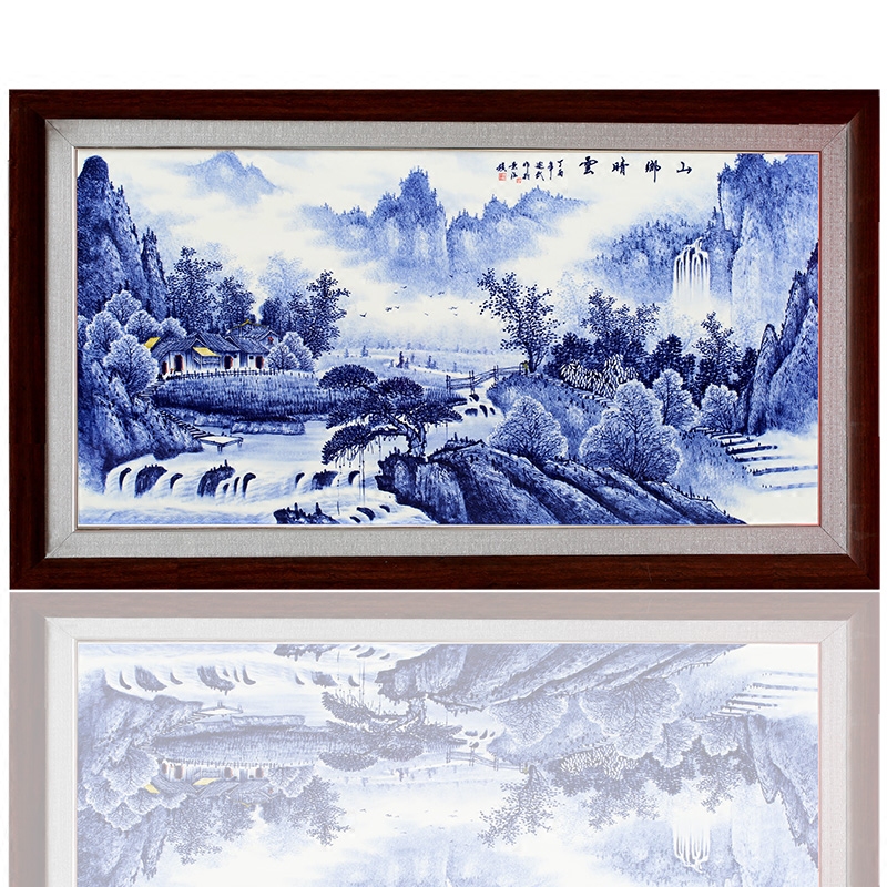 Hand made blue and white porcelain plate painting jingdezhen ceramic sofa setting wall hang a picture to study Chinese sitting room adornment