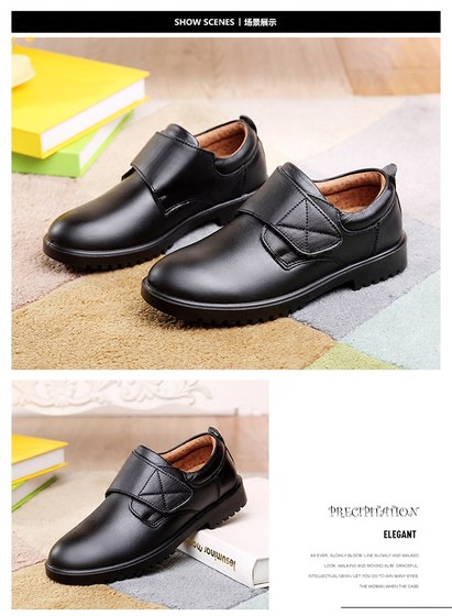 Ruisheng children's shoes black leather shoes boys black single shoes genuine leather middle and large children British students spring and autumn performance shoes