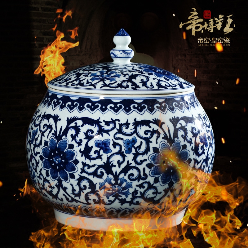 Blue and white porcelain of jingdezhen ceramics hand - made bound branch lines cover pot archaize general furnishing articles storage tank decoration decoration